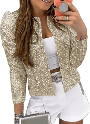 Women's Sparkly Sequin Open Front Blazer Coat