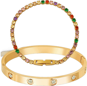 18 K Gold Plated Flexible Wide Wristband Bangle Bracelet Set