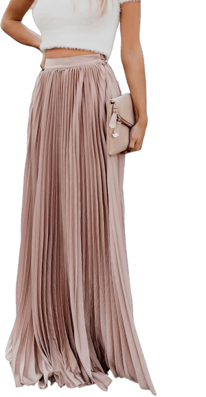 ebossy Women's High Waist Flowy Pleated Chiffon Maxi Skirt