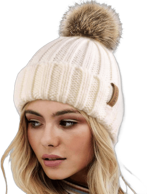 Furtalk Womens Winter Knitted Beanie Hat with Faux Fur Pom Warm Knit Skull Cap Beanie for Womens