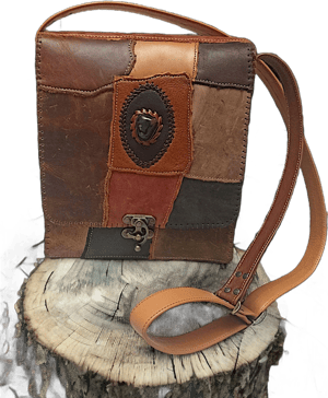 Boho Vintage Leather Crossbody Bag with Natural Stone