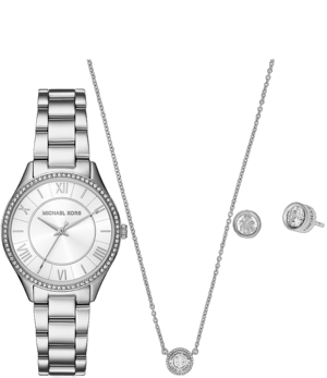 Michael Kors Lauryn Stainless Steel Watch, Earrings, and Necklace Gift Set