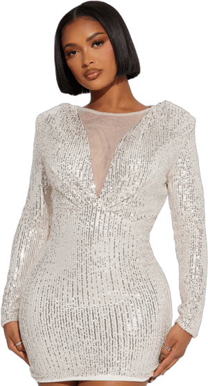 Fashion Nova Allyssa Long Sleeve Sequin Mini Dress