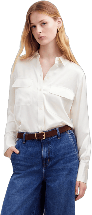 Madewell Women's Silk Flap-Pocket Button-Up Shirt