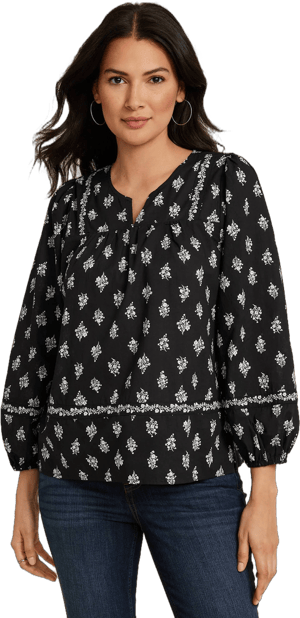 Maurices Women's Size Black Floral Peasant Blouse