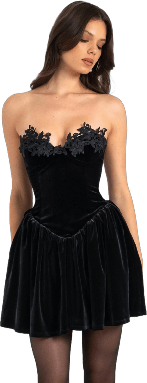 Miss Circle Nora Velvet Drop Waist Corset Puffy Mini Dress with Lace Trim