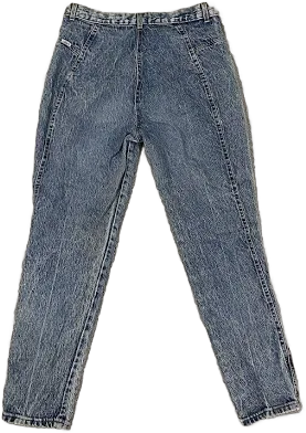 Vintage 80s Chic Acid Wash High Rise Tapered Mom Jeans Women's Pleated