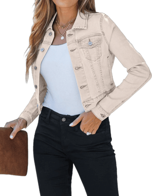 luvamia 2025 Cropped Jean Jackets for Women Fashion Short Denim Shacket Jacket Lightweight Fitted Stretchy with Pockets