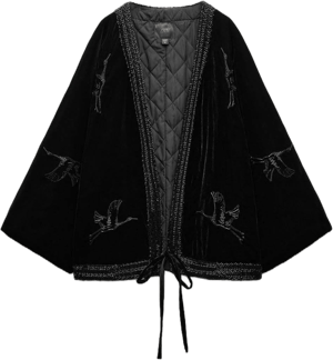 Women Zara Heron Beaded Embroidered Velvet Kimono