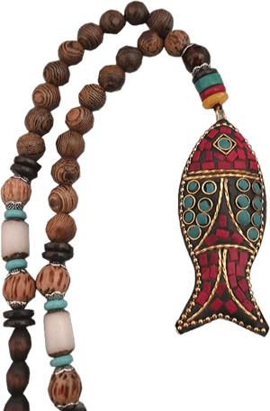 DREMINOVA Wood Beaded Necklace for Women Long Pendant Wood Mala Beads Healing Spiritual Wooden Necklaces Jewelry