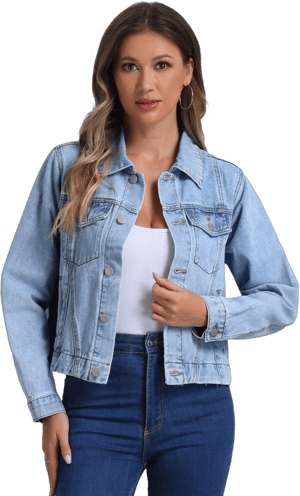 Allegra K Women's Vintage Casual Collar Long Sleeve Denim Jacket