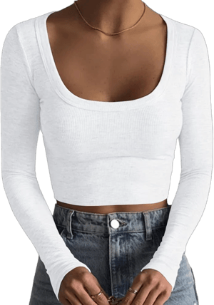 Women's Square Neck Long Sleeve Ribbed Slim Fitted Crop Top