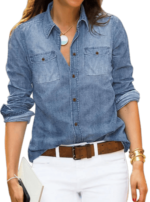 Luvamia Women's Long Sleeve Western Chambray Shirt