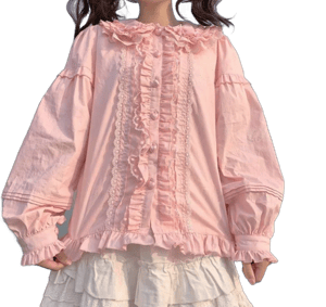 Kawaii Babe Sweet Pastels Ruffled Candy Blouse with Bows & Lace