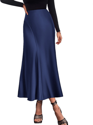 KIRUNDO Women's Trendy Satin High Waisted Maxi Skirt