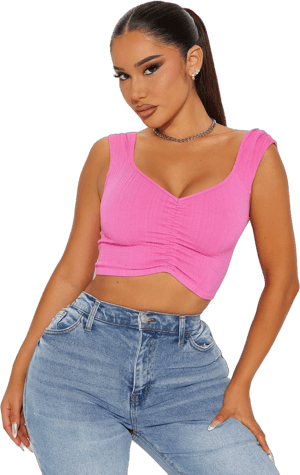 Fashion Nova Ruched Seamless V-Neck Cropped Baby Tee