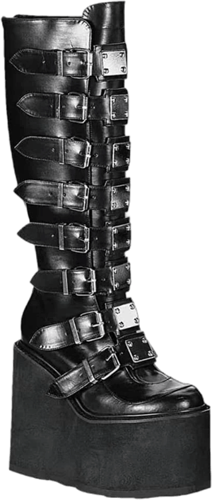 DETOGNI Women's punk goth platform boots Buckle Straps Back Zipper gothic boots Women's Rivets Metal Decoration Long boots knee high Tall boots