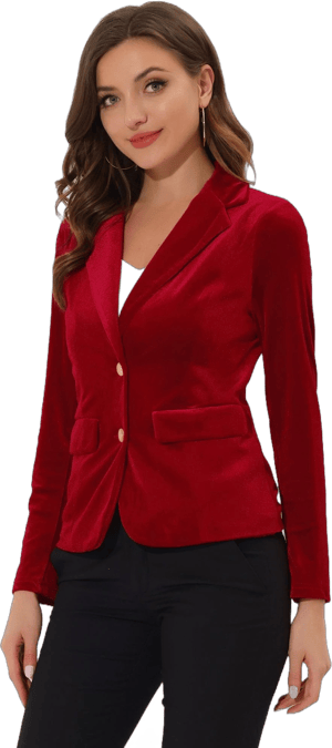 Allegra K Women's Christmas Vintage Notched Lapel Button Front Office Velvet Blazer