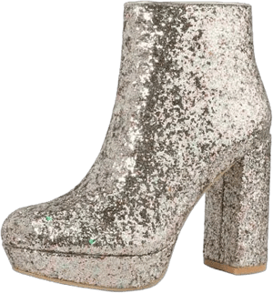 Women's Platform Glitter Round Toe Zip-Up Block Heel Ankle Boots