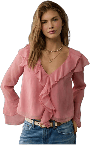 Ae Long-Sleeve Ruffle Chiffon Blouse