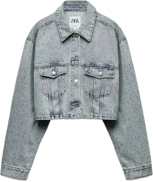 Women Zara Trf Crop Denim Jewel Jacket