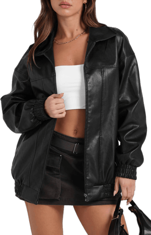 SAMPEEL Women's Faux Oversized Leather Jacket