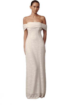 MESHKI Women's Off Shoulder Daisy Beaded Wedding Gown