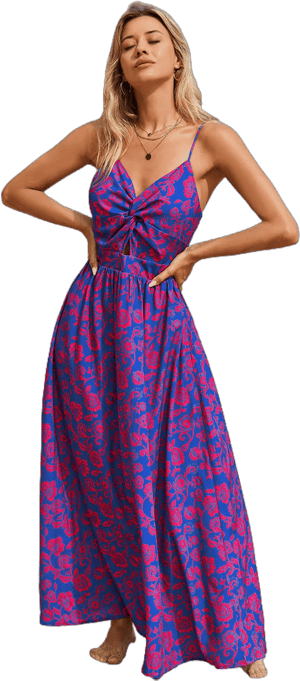 Cupshe Floral Print Knotted V-Neck Maxi Dress