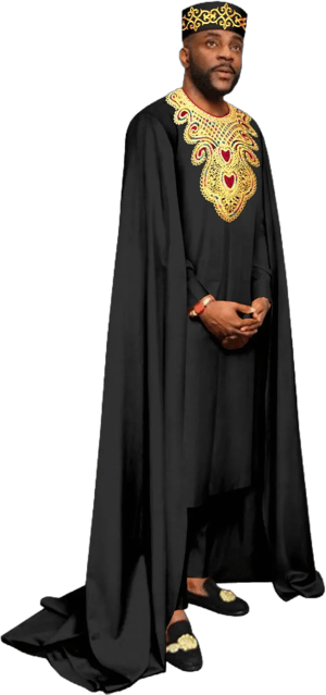 African Embroidery Agbada Robe Pants Tribal Hat