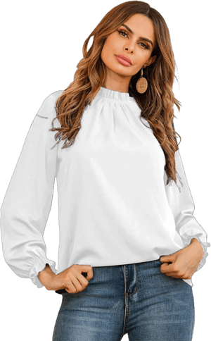 LYANER Women's Frill Mock Neck Flounce Long Sleeve Blouse