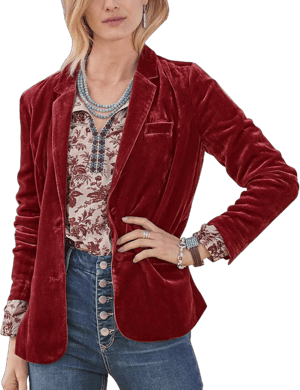 Women's Casual Velvet Notched Lapel Blazer Jacket