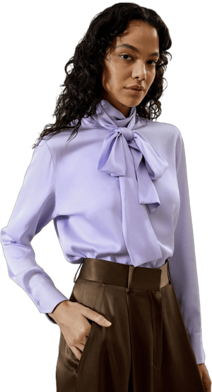 Women LILYSILK Silk Turtleneck Ribbon Blouse