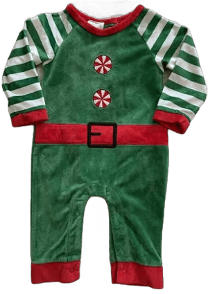 Infant Green Elf Suit Long Sleeve Velvet Romper, 3 Months, Holiday