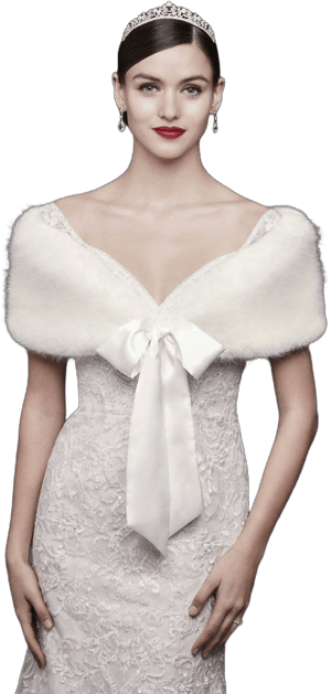 David's Bridal Miss Faux-Fur Wrap with Satin Ribbon Tie