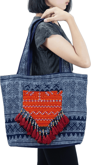 Hmong Batik and Embroidered Tote Bag