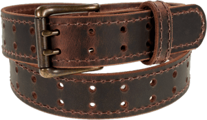 Double Prong Retro Style Leather Belt 1.5" Buckle