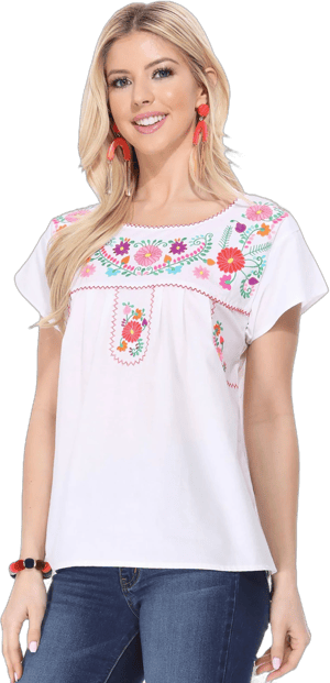 UNIK Women's Traditional Puebla Mexican Embroidered Blouse