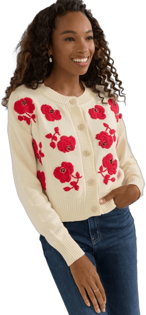 Francesca's Tracy Floral Embroidered Short Cardigan