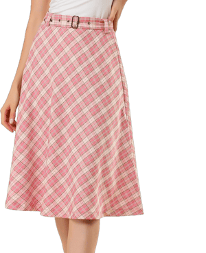 Allegra K Women's Christmas Plaid Belted High Waist A-Line Mid-Length Skirts