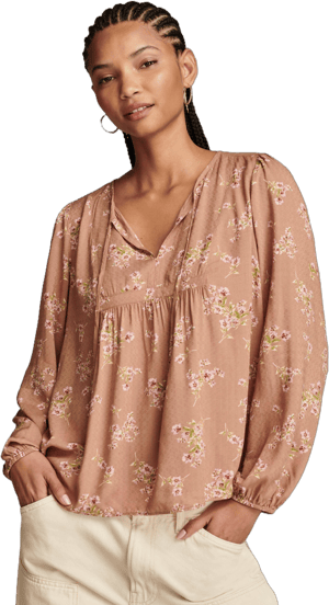 Lucky Brand Women's Floral Printed Peasant Top