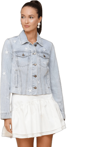 AVEC LES FILLES Women's Cotton Star Embroidered Trucker Jacket