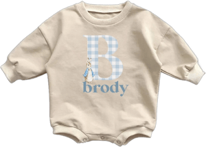 Boy's Plaid Monogram Bubble Romper