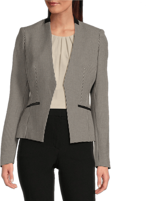 Calvin Klein Women's Houndstooth Open-Front Long Sleeve Blazer