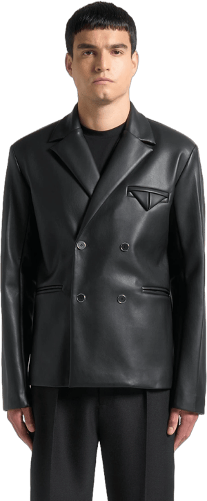 Manière De Voir Men's Double Breasted Leather Suit Jacket