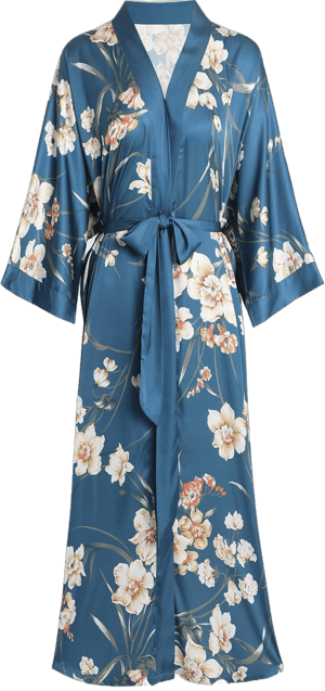 Women's Japanese Floral Silky Kimono Robe