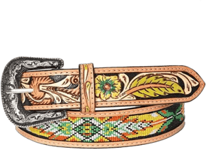 American Darling Hand-Tooled Genuine American Leather Beaded Belt