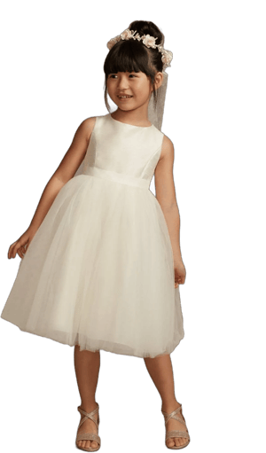 David's Bridal Tulle Flower Girl Dress with Ribbon Waist