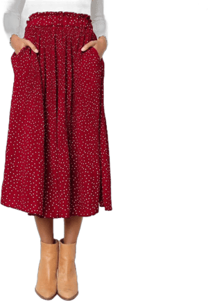 Women's High Waist Pleated Polka Dot Midi Swing Skirt with Pockets