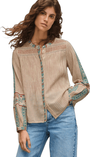 Striped Embroidered Cotton Blouse