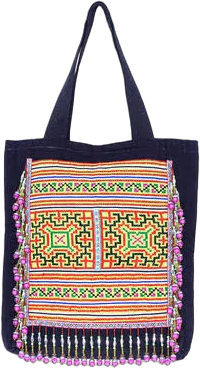 Hmong Cotton Tote Bag with Zippered Interior Pocket